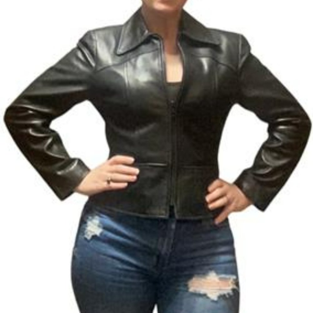 Vintage Michael Hoban North Beach Fitted Size 6 Black Leather Jacket